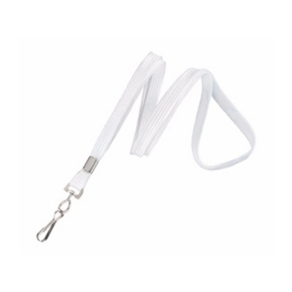 Portagafete cordon blanco gancho metal